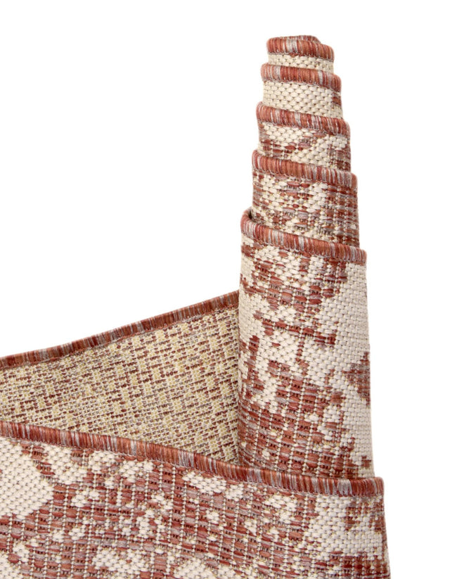 Rust Red 6' 1 x 6' 1 Outdoor Bohemian Round Area Rug Weather Resistant for Patio, Deck, Terrace, Balcony, Porch 100% Polypropylene Boho Carpet Mat for Sale at Rug Engine