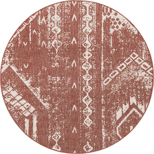 Rust Red 6' 1 x 6' 1 Outdoor Bohemian Round Area Rug Weather Resistant for Patio, Deck, Terrace, Balcony, Porch 100% Polypropylene Boho Carpet Mat for Sale at Rug Engine