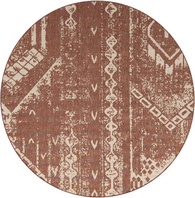 Rust Red 7' 10 x 7' 10 Outdoor Bohemian Round Area Rug Weather Resistant for Patio, Deck, Terrace, Balcony, Porch 100% Polypropylene Boho Carpet Mat for Sale at Rug Engine