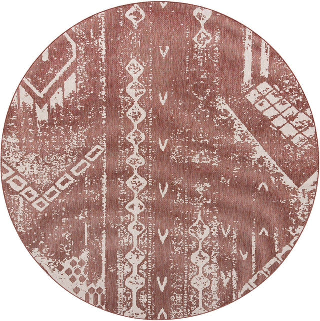Rust Red 10' 8 x 10' 8 Outdoor Bohemian Round Area Rug Weather Resistant for Patio, Deck, Terrace, Balcony, Porch 100% Polypropylene Boho Carpet Mat for Sale at Rug Engine