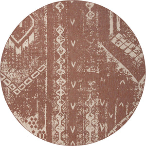 Rust Red 13' 1 x 13' 1 Outdoor Bohemian Round Area Rug Weather Resistant for Patio, Deck, Terrace, Balcony, Porch 100% Polypropylene Boho Carpet Mat for Sale at Rug Engine