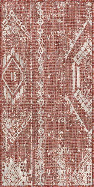 Rust Red 2' x 4' 1 Outdoor Bohemian Runner Area Rug Weather Resistant for Patio, Deck, Terrace, Balcony, Porch 100% Polypropylene Boho Carpet Mat for Sale at Rug Engine