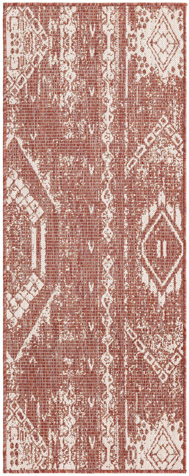 Rust Red 2' x 5' 3 Outdoor Bohemian Runner Area Rug Weather Resistant for Patio, Deck, Terrace, Balcony, Porch 100% Polypropylene Boho Carpet Mat for Sale at Rug Engine