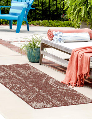 Rust Red 2' 7 x 12' Outdoor Bohemian Runner Area Rug Weather Resistant for Patio, Deck, Terrace, Balcony, Porch 100% Polypropylene Boho Carpet Mat for Sale at Rug Engine