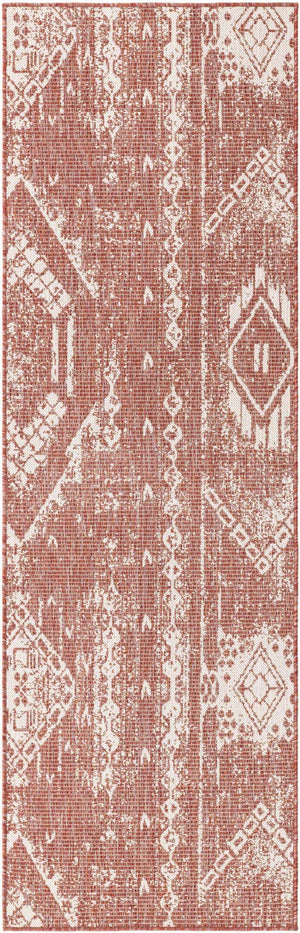 Rust Red 2' x 8' Outdoor Bohemian Runner Area Rug Weather Resistant for Patio, Deck, Terrace, Balcony, Porch 100% Polypropylene Boho Carpet Mat for Sale at Rug Engine