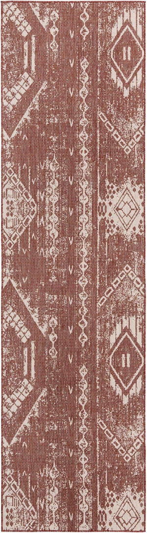 Rust Red 2' 7 x 12' Outdoor Bohemian Runner Area Rug Weather Resistant for Patio, Deck, Terrace, Balcony, Porch 100% Polypropylene Boho Carpet Mat for Sale at Rug Engine
