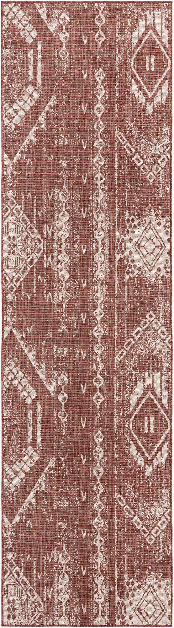 Rust Red 2' 7 x 12' Outdoor Bohemian Runner Area Rug Weather Resistant for Patio, Deck, Terrace, Balcony, Porch 100% Polypropylene Boho Carpet Mat for Sale at Rug Engine