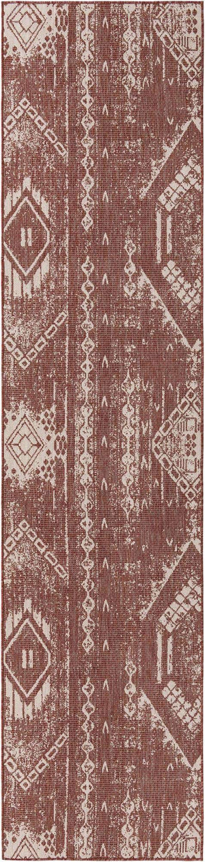 Rust Red 3' 3 x 14' 1 Outdoor Bohemian Runner Area Rug Weather Resistant for Patio, Deck, Terrace, Balcony, Porch 100% Polypropylene Boho Carpet Mat for Sale at Rug Engine