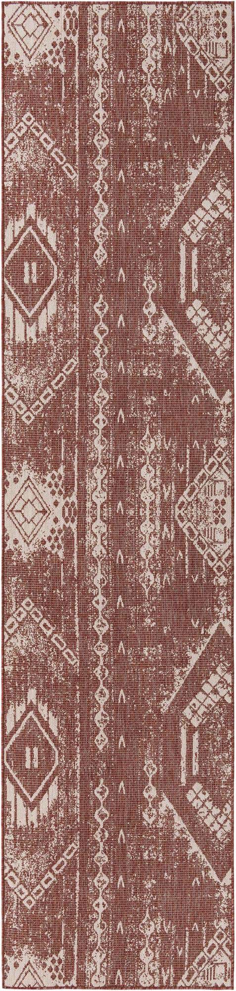 Rust Red 3' 3 x 14' 1 Outdoor Bohemian Runner Area Rug Weather Resistant for Patio, Deck, Terrace, Balcony, Porch 100% Polypropylene Boho Carpet Mat for Sale at Rug Engine