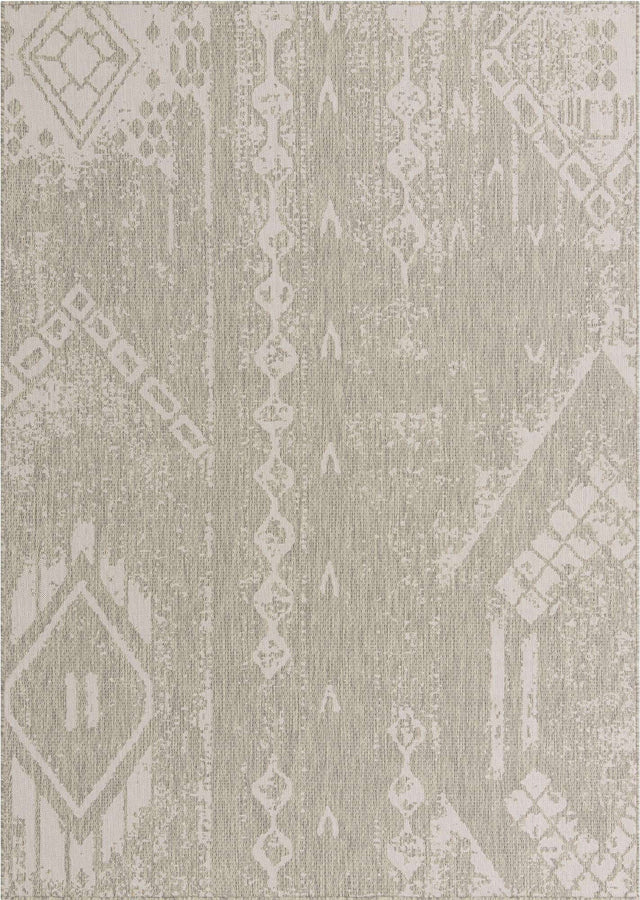 Gray 7' 1 x 10' Outdoor Bohemian Rectangle Area Rug Weather Resistant for Patio, Deck, Terrace, Balcony, Porch 100% Polypropylene Boho Carpet Mat for Sale at Rug Engine