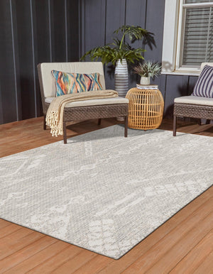 Gray 5' 3 x 8' Outdoor Bohemian Rectangle Area Rug Weather Resistant for Patio, Deck, Terrace, Balcony, Porch 100% Polypropylene Boho Carpet Mat for Sale at Rug Engine