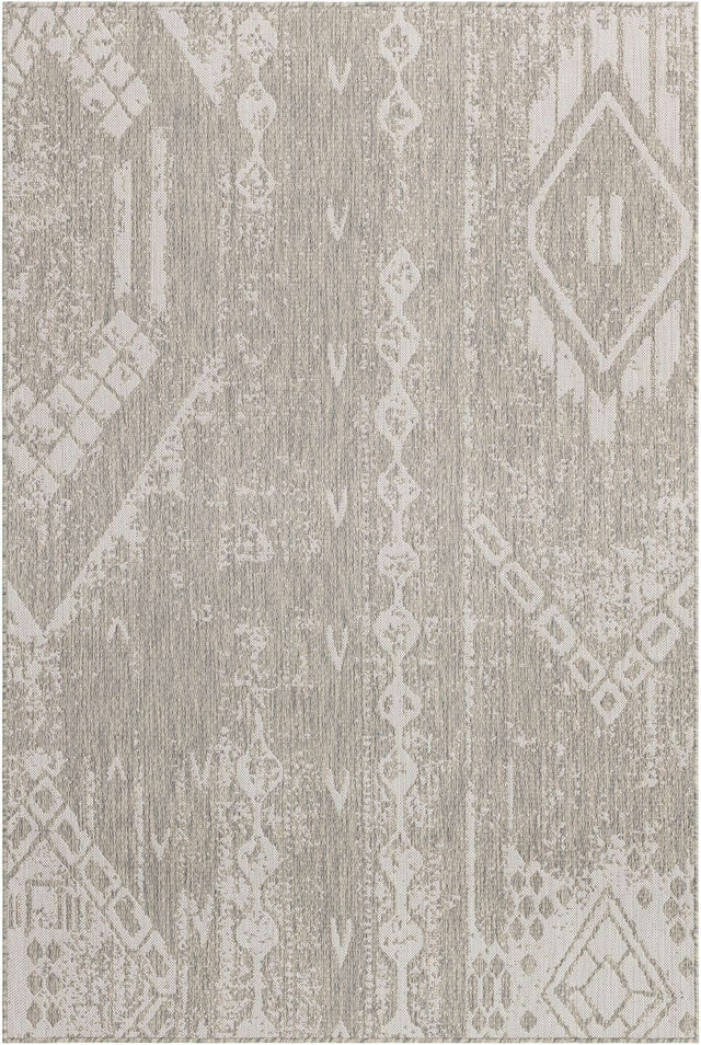 Gray 5' 3 x 8' Outdoor Bohemian Rectangle Area Rug Weather Resistant for Patio, Deck, Terrace, Balcony, Porch 100% Polypropylene Boho Carpet Mat for Sale at Rug Engine
