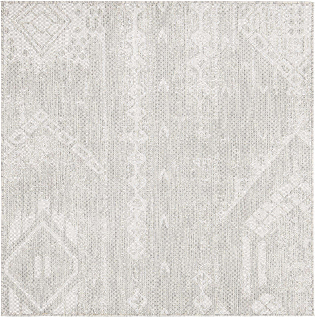 Gray 5' 3 x 5' 3 Outdoor Bohemian Square Area Rug Weather Resistant for Patio, Deck, Terrace, Balcony, Porch 100% Polypropylene Boho Carpet Mat for Sale at Rug Engine