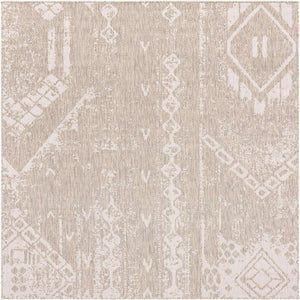 Gray 7' 1 x 7' 1 Outdoor Bohemian Square Area Rug Weather Resistant for Patio, Deck, Terrace, Balcony, Porch 100% Polypropylene Boho Carpet Mat for Sale at Rug Engine