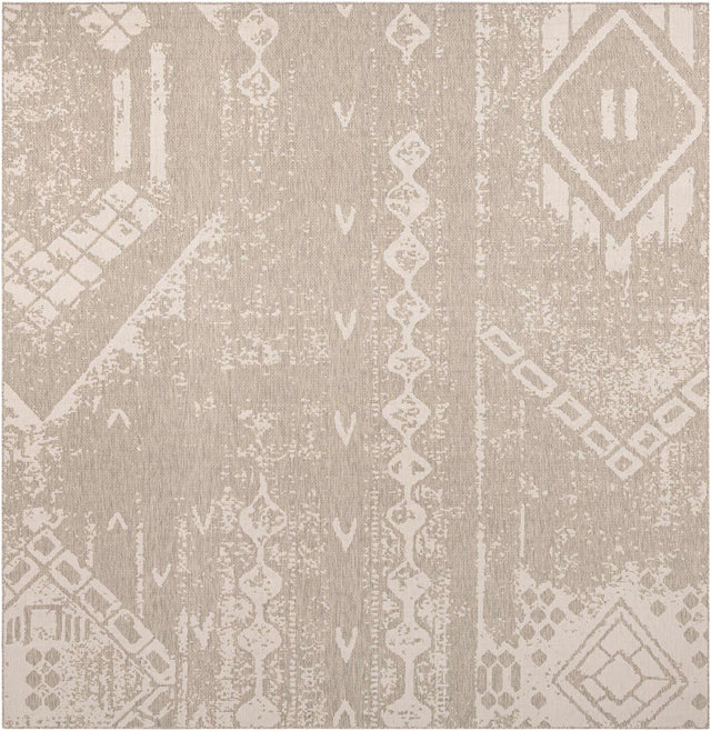 Gray 13' 1 x 13' 1 Outdoor Bohemian Square Area Rug Weather Resistant for Patio, Deck, Terrace, Balcony, Porch 100% Polypropylene Boho Carpet Mat for Sale at Rug Engine