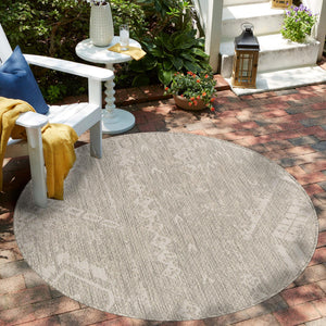 Gray 13' 1 x 13' 1 Outdoor Bohemian Round Area Rug Weather Resistant for Patio, Deck, Terrace, Balcony, Porch 100% Polypropylene Boho Carpet Mat for Sale at Rug Engine