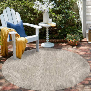 Gray 13' 1 x 13' 1 Outdoor Bohemian Round Area Rug Weather Resistant for Patio, Deck, Terrace, Balcony, Porch 100% Polypropylene Boho Carpet Mat for Sale at Rug Engine