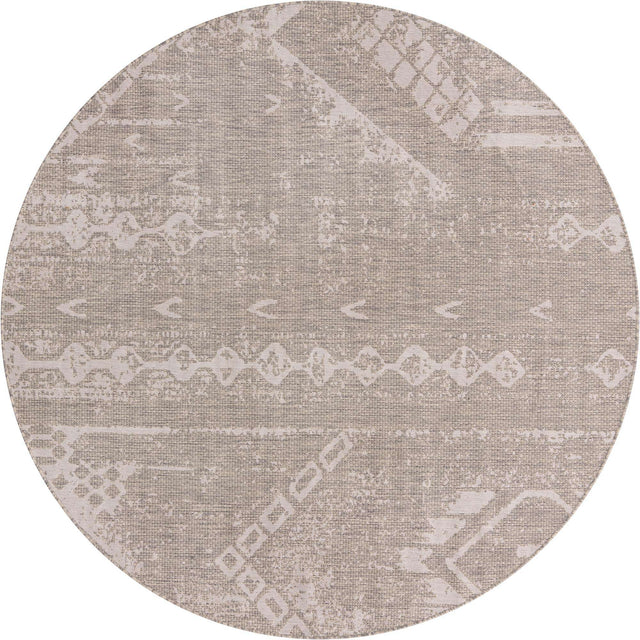 Gray 7' 10 x 7' 10 Outdoor Bohemian Round Area Rug Weather Resistant for Patio, Deck, Terrace, Balcony, Porch 100% Polypropylene Boho Carpet Mat for Sale at Rug Engine