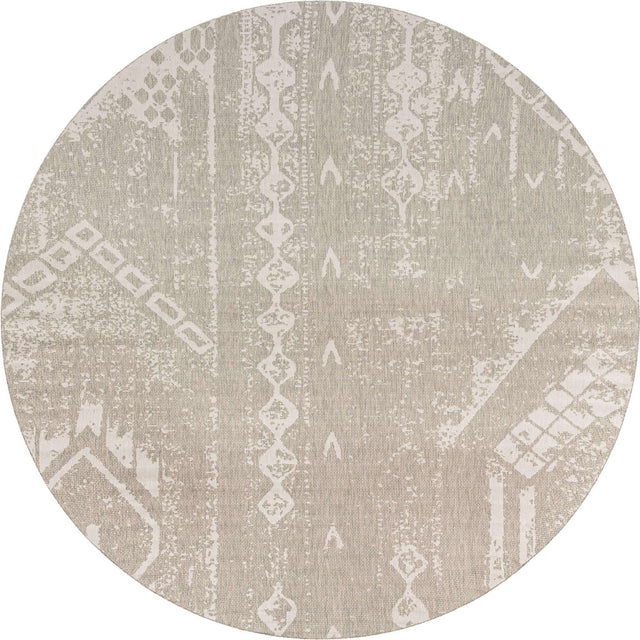 Gray 13' 1 x 13' 1 Outdoor Bohemian Round Area Rug Weather Resistant for Patio, Deck, Terrace, Balcony, Porch 100% Polypropylene Boho Carpet Mat for Sale at Rug Engine