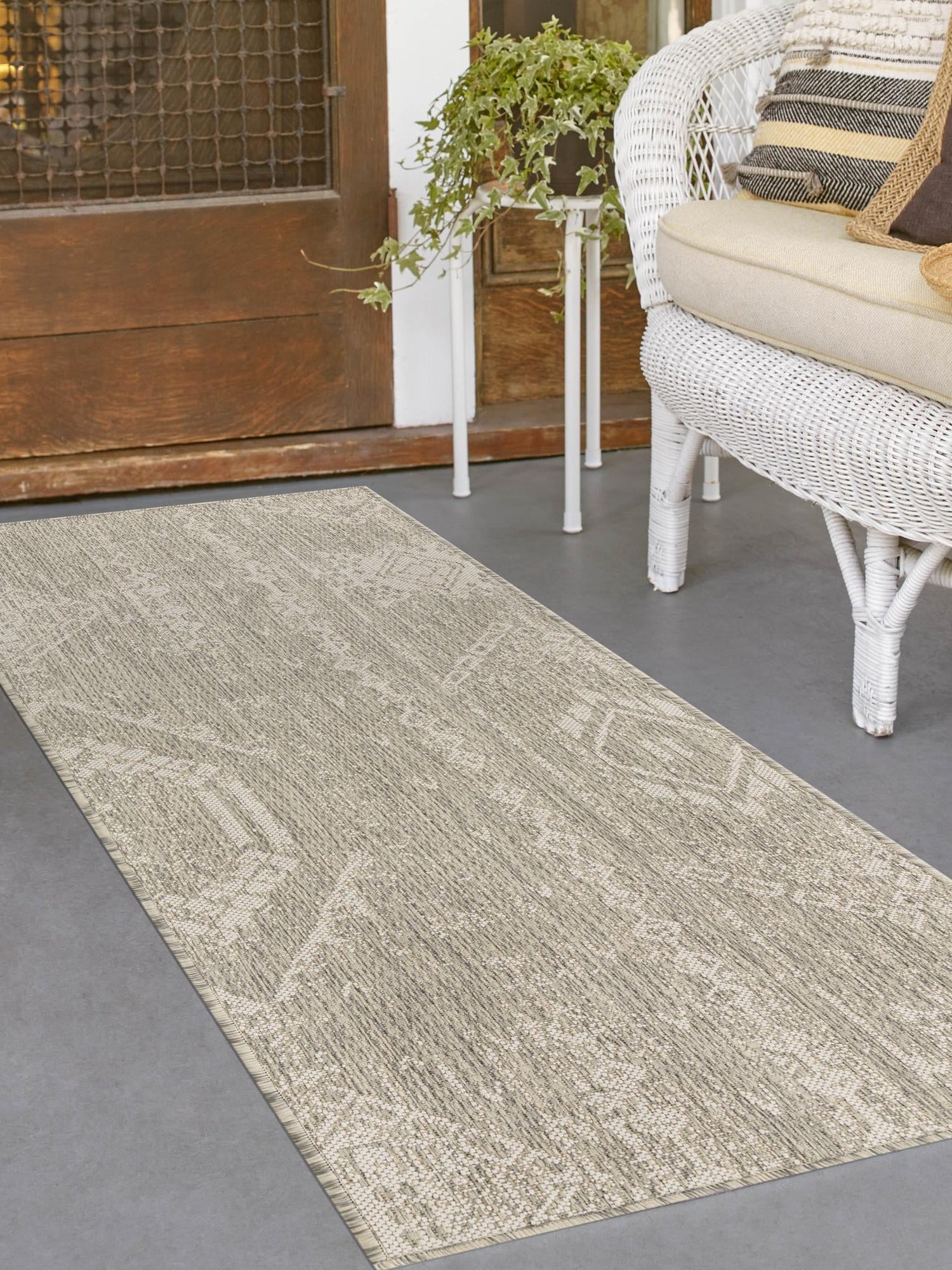 Gray 2' x 5' Outdoor Bohemian Runner Area Rug Weather Resistant for Patio, Deck, Terrace, Balcony, Porch 100% Polypropylene Boho Carpet Mat for Sale at Rug Engine