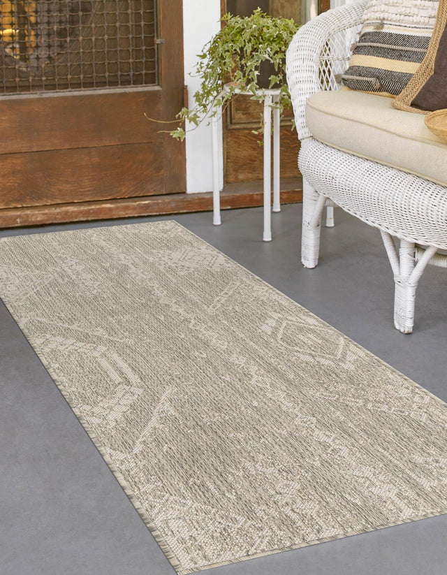 Gray 2' x 6' 1 Outdoor Bohemian Runner Area Rug Weather Resistant for Patio, Deck, Terrace, Balcony, Porch 100% Polypropylene Boho Carpet Mat for Sale at Rug Engine