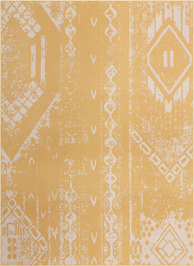 Yellow 10' x 13' 1 Outdoor Bohemian Rectangle Area Rug Weather Resistant for Patio, Deck, Terrace, Balcony, Porch 100% Polypropylene Boho Carpet Mat for Sale at Rug Engine