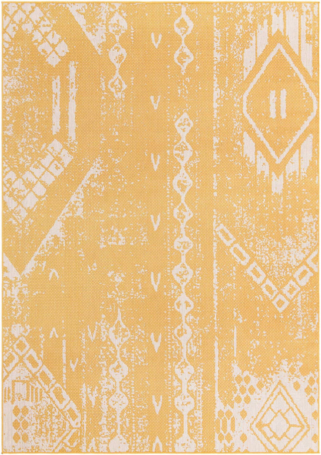 Yellow 7' 1 x 10' Outdoor Bohemian Rectangle Area Rug Weather Resistant for Patio, Deck, Terrace, Balcony, Porch 100% Polypropylene Boho Carpet Mat for Sale at Rug Engine