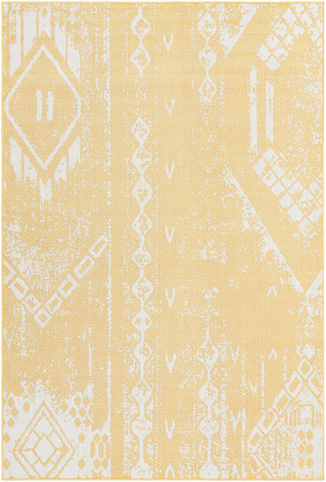 Yellow 6' 1 x 9' Outdoor Bohemian Rectangle Area Rug Weather Resistant for Patio, Deck, Terrace, Balcony, Porch 100% Polypropylene Boho Carpet Mat for Sale at Rug Engine