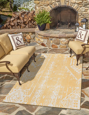 Yellow 10' x 13' 1 Outdoor Bohemian Rectangle Area Rug Weather Resistant for Patio, Deck, Terrace, Balcony, Porch 100% Polypropylene Boho Carpet Mat for Sale at Rug Engine