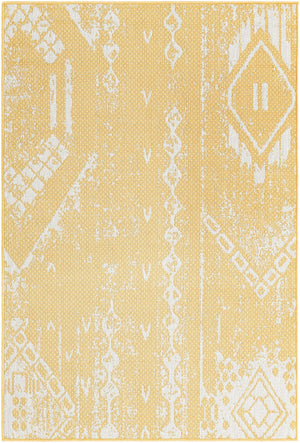 Yellow 4' 1 x 6' 1 Outdoor Bohemian Rectangle Area Rug Weather Resistant for Patio, Deck, Terrace, Balcony, Porch 100% Polypropylene Boho Carpet Mat for Sale at Rug Engine