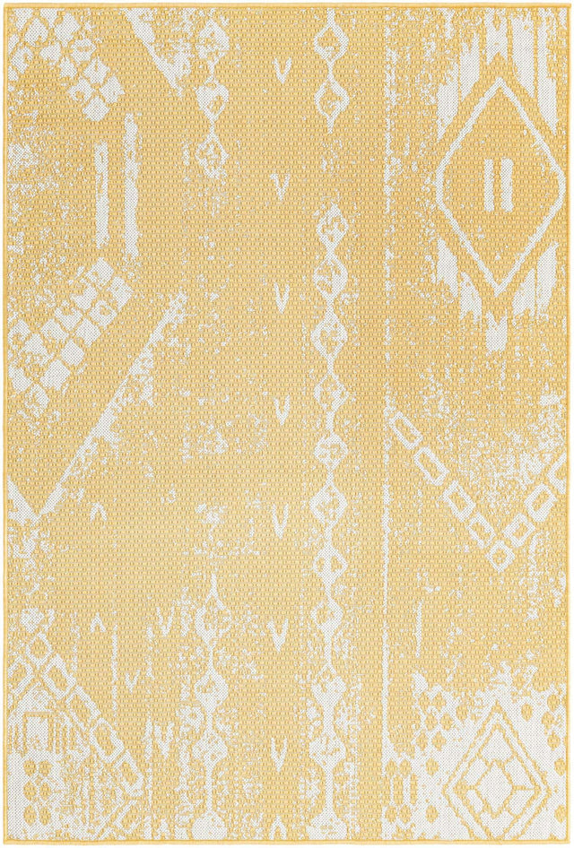 Yellow 4' 1 x 6' 1 Outdoor Bohemian Rectangle Area Rug Weather Resistant for Patio, Deck, Terrace, Balcony, Porch 100% Polypropylene Boho Carpet Mat for Sale at Rug Engine