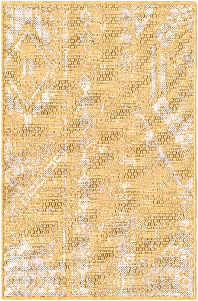 Yellow 2' x 3' 1 Outdoor Bohemian Rectangle Area Rug Weather Resistant for Patio, Deck, Terrace, Balcony, Porch 100% Polypropylene Boho Carpet Mat for Sale at Rug Engine
