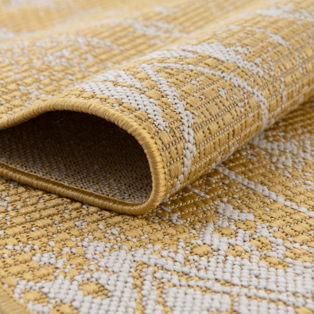 Yellow 13' 1 x 13' 1 Outdoor Bohemian Square Area Rug Weather Resistant for Patio, Deck, Terrace, Balcony, Porch 100% Polypropylene Boho Carpet Mat for Sale at Rug Engine