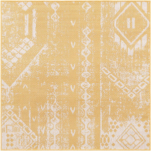 Yellow 5' 3 x 5' 3 Outdoor Bohemian Square Area Rug Weather Resistant for Patio, Deck, Terrace, Balcony, Porch 100% Polypropylene Boho Carpet Mat for Sale at Rug Engine