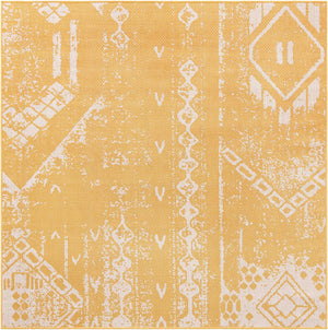 Yellow 7' 1 x 7' 1 Outdoor Bohemian Square Area Rug Weather Resistant for Patio, Deck, Terrace, Balcony, Porch 100% Polypropylene Boho Carpet Mat for Sale at Rug Engine