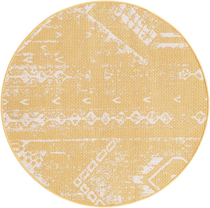 Yellow 3' 1 x 3' 1 Outdoor Bohemian Round Area Rug Weather Resistant for Patio, Deck, Terrace, Balcony, Porch 100% Polypropylene Boho Carpet Mat for Sale at Rug Engine