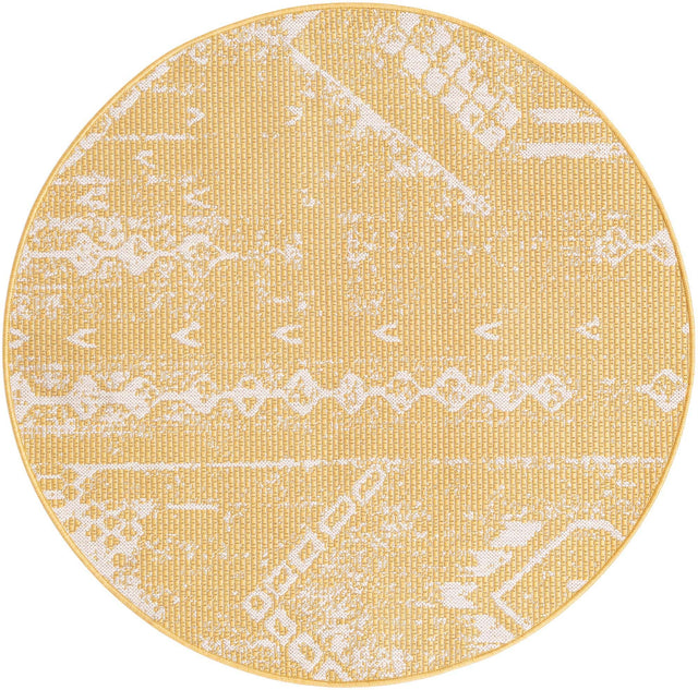 Yellow 3' 1 x 3' 1 Outdoor Bohemian Round Area Rug Weather Resistant for Patio, Deck, Terrace, Balcony, Porch 100% Polypropylene Boho Carpet Mat for Sale at Rug Engine