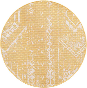 Yellow 4' 1 x 4' 1 Outdoor Bohemian Round Area Rug Weather Resistant for Patio, Deck, Terrace, Balcony, Porch 100% Polypropylene Boho Carpet Mat for Sale at Rug Engine