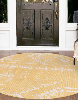 Yellow 13' 1 x 13' 1 Outdoor Bohemian Round Area Rug Weather Resistant for Patio, Deck, Terrace, Balcony, Porch 100% Polypropylene Boho Carpet Mat for Sale at Rug Engine