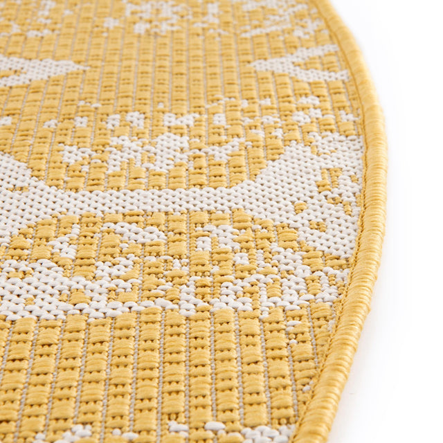 Yellow 7' 10 x 7' 10 Outdoor Bohemian Round Area Rug Weather Resistant for Patio, Deck, Terrace, Balcony, Porch 100% Polypropylene Boho Carpet Mat for Sale at Rug Engine