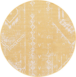 Yellow 6' 1 x 6' 1 Outdoor Bohemian Round Area Rug Weather Resistant for Patio, Deck, Terrace, Balcony, Porch 100% Polypropylene Boho Carpet Mat for Sale at Rug Engine