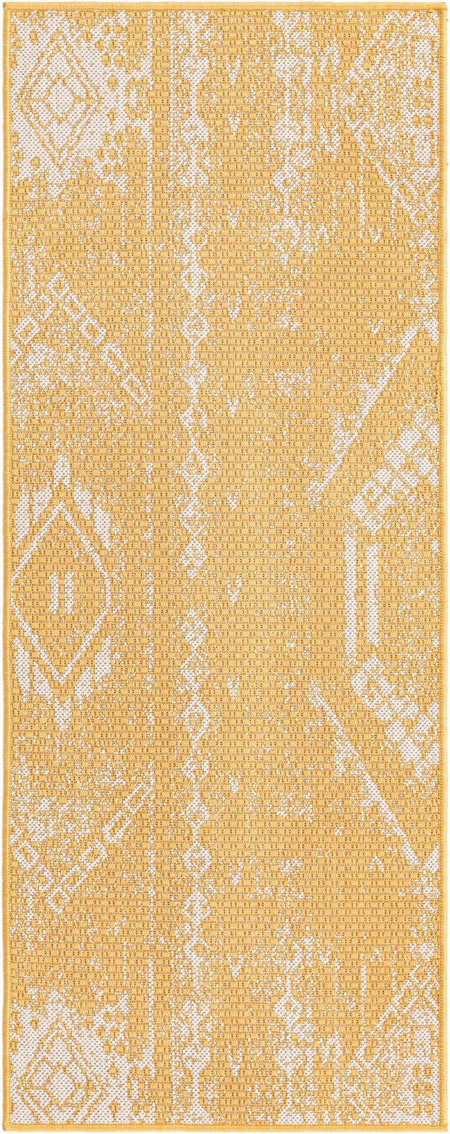 Yellow 2' x 5' 3 Outdoor Bohemian Runner Area Rug Weather Resistant for Patio, Deck, Terrace, Balcony, Porch 100% Polypropylene Boho Carpet Mat for Sale at Rug Engine