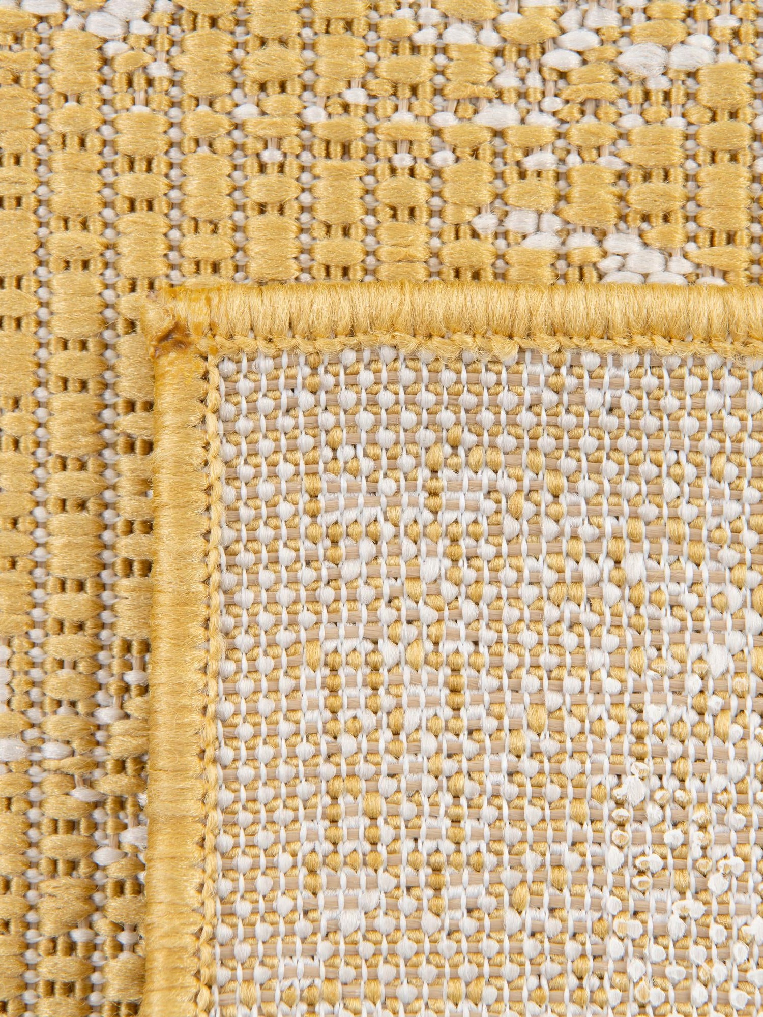 Yellow 2' x 4' 1 Outdoor Bohemian Runner Area Rug Weather Resistant for Patio, Deck, Terrace, Balcony, Porch 100% Polypropylene Boho Carpet Mat for Sale at Rug Engine