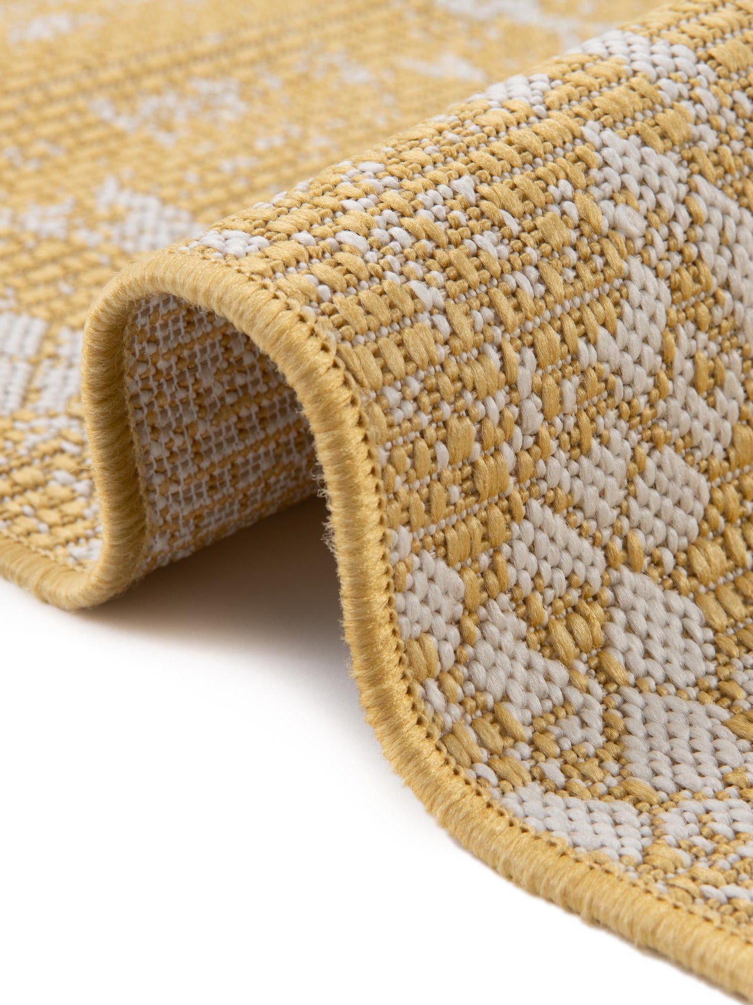Yellow 2' x 4' 1 Outdoor Bohemian Runner Area Rug Weather Resistant for Patio, Deck, Terrace, Balcony, Porch 100% Polypropylene Boho Carpet Mat for Sale at Rug Engine