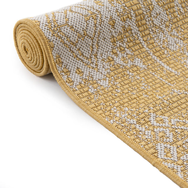 Yellow 2' x 6' 1 Outdoor Bohemian Runner Area Rug Weather Resistant for Patio, Deck, Terrace, Balcony, Porch 100% Polypropylene Boho Carpet Mat for Sale at Rug Engine