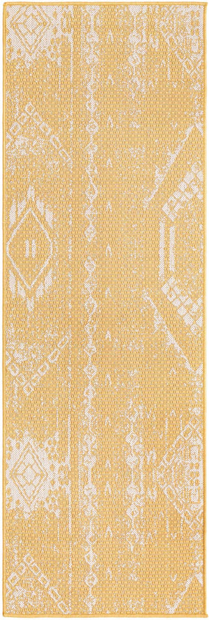 Yellow 2' x 6' 1 Outdoor Bohemian Runner Area Rug Weather Resistant for Patio, Deck, Terrace, Balcony, Porch 100% Polypropylene Boho Carpet Mat for Sale at Rug Engine
