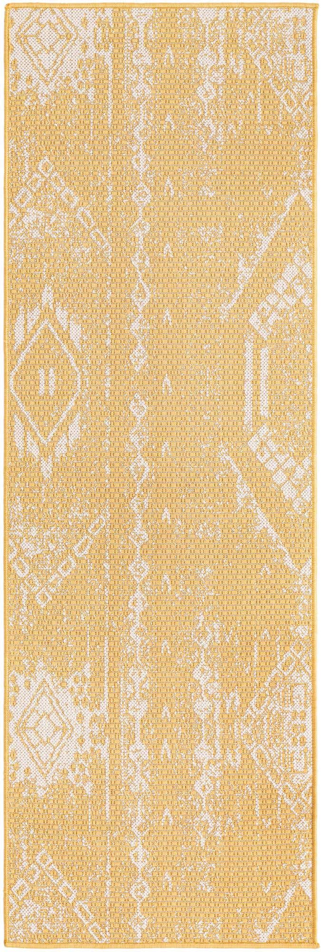 Yellow 2' x 6' 1 Outdoor Bohemian Runner Area Rug Weather Resistant for Patio, Deck, Terrace, Balcony, Porch 100% Polypropylene Boho Carpet Mat for Sale at Rug Engine
