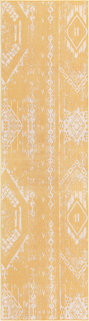 Yellow 2' 7 x 12' Outdoor Bohemian Runner Area Rug Weather Resistant for Patio, Deck, Terrace, Balcony, Porch 100% Polypropylene Boho Carpet Mat for Sale at Rug Engine