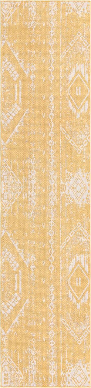 Yellow 3' 3 x 14' 1 Outdoor Bohemian Runner Area Rug Weather Resistant for Patio, Deck, Terrace, Balcony, Porch 100% Polypropylene Boho Carpet Mat for Sale at Rug Engine