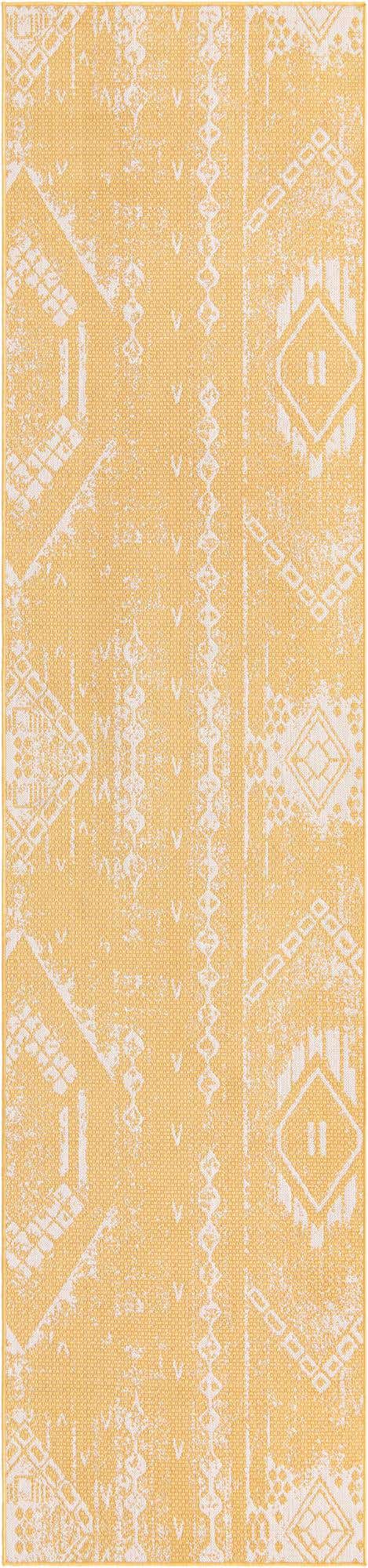 Yellow 3' 3 x 14' 1 Outdoor Bohemian Runner Area Rug Weather Resistant for Patio, Deck, Terrace, Balcony, Porch 100% Polypropylene Boho Carpet Mat for Sale at Rug Engine